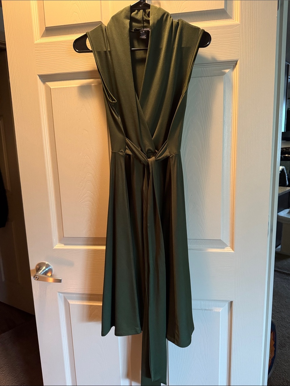 Sleeveless Olive Green Wrap-Style Dress size XS